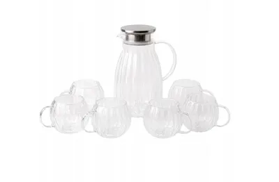 Produktbild von Glaskaraffe 1,8L Set mit 6 Gläsern und Edelstahldeckel Wasserkrug für Saft und Limonade
