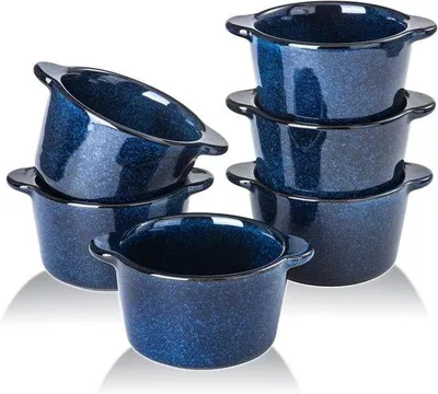 Immagine prodotto di Mini stampini in Vetroceramica da 6 oz blu per crème brûlée e soufflé