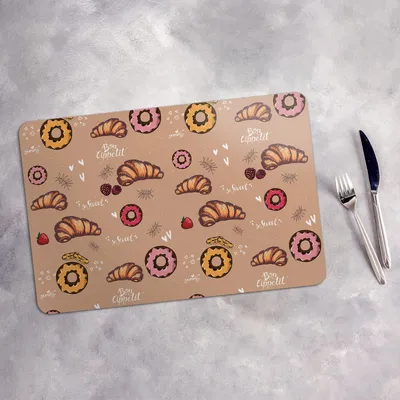 Produktbild von Tischset 4x45x30 cm Platzset Tischmatte Platzmatte Untersetzer - Croissant Donuts Doodles
