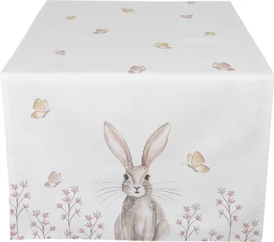 Produktbild von Clayre & Eef Tischläufer 50x140 cm Weiß Braun Baumwolle Kaninchen