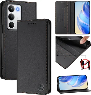 Immagine prodotto di Custodia in pelle per Realme C71, flip case con slot per carte, portafoglio e supporto Nero
