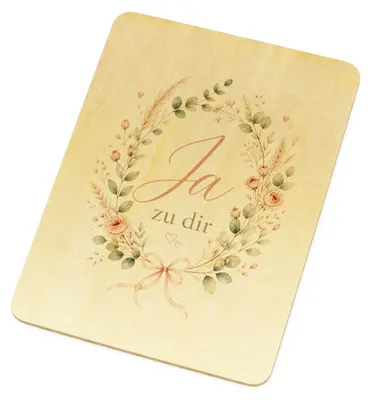 Produktbild von Postkarte Holz Ja zu dir - Holzpostkarte mit Blumenkranz Mit Spruch: Ja zu dir,