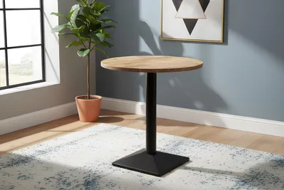 Produktbild von Bistrotisch massiv Mango Rough rund 70 cm Säulengestell-eckig schwarz EMILIO