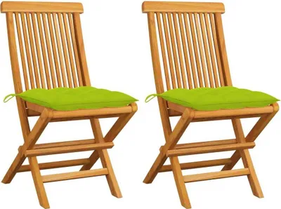 Produktbild von Möbel Gartenstühle mit Hellgrünen Kissen 2 Stk. Massivholz Teak  - Gartenstühle 3062486