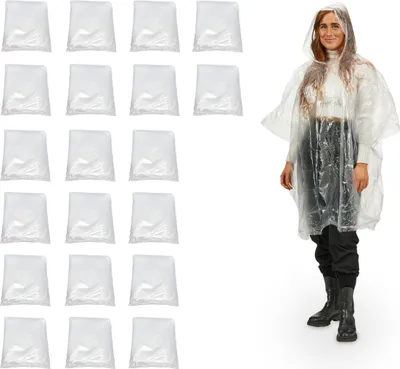 Produktbild von 80 x Regenponcho Einweg, Einmal Regencape mit Kapuze, für Erwachsene, Notfallponcho uni, Einheitsgröße, transparent