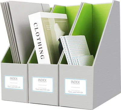 Produktbild von JiaWei Stehsammler 3er set Ordner Organizer Ablagesystem Dokumentenmanagement Zeitungshalter Faltbar Recycelbar mit Klebeetiketten DIN A4 Grau