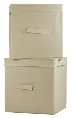 Produktbild von Ordnungsboxen 'Levi' Beige 2er SET Aufbewahrungsbox Stoff KALLAX Aufbewahrungskorb Faltbar Spielzeugkiste Einschubkorb Regalbox Stoffbox Faltbox Regaleinsatz
