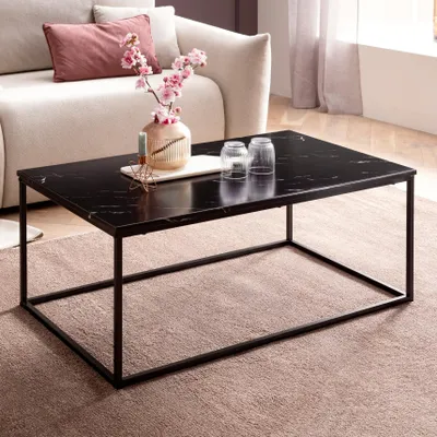 Produktbild von FineBuy Couchtisch 100x60x40 cm Schwarz mit Marmor Optik Wohnzimmertisch mit Metall-Gestell Sofatisch Eckig Tisch Wohnzimmer Beistelltisch