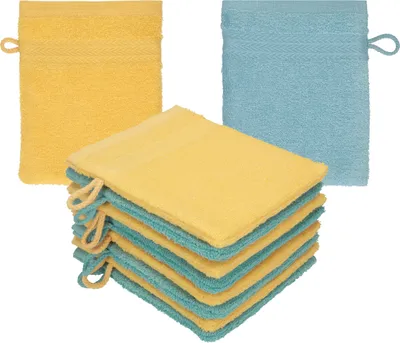 Produktbild von Betz 10 Stück Waschhandschuhe 16x21 cm PREMIUM 100% Baumwolle  Farbe: honiggelb - ocean