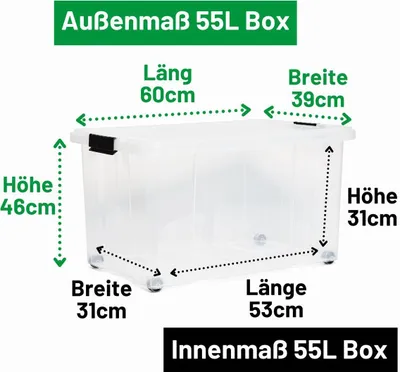 Produktbild von Novaliv 2x Aufbewahrungsboxen mit Deckel Groß 55L transparente Nestbar stapelbar mit Clipverschluss Rollboxen Kunststoff BPA-frei 61x40x32,5 cm