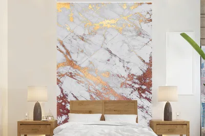 Produktbild von MuchoWow® Fototapete für Wohnzimmer oder Schlafzimmer Wandtapete Vinyl Motivtapete Marmor - Gold - Kupfer - Grau - 195x300 cm - Das Hintergrundbild