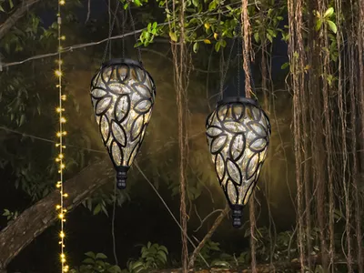 Produktbild von LED Solarleuchten 2er Set, Outdoor Hängeleuchten zum Aufhängen für Balkon Garten