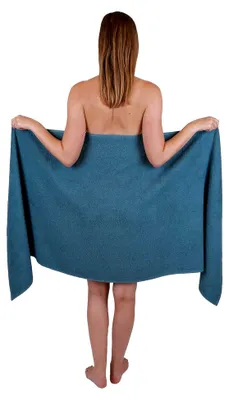 Produktbild von 1 Stück Saunatuch 100% Baumwolle taubenblau 70x200 cm Berlin XXL Saunatücher Sauna Handtuch Weich Groß Frottee Badetuch Farbe taubenblau