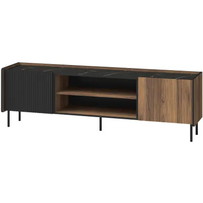 Produktbild von BEAUTYSOFA | TV-Schrank PIANO 180 cm | mit 2 Türen und 1 Einlegeböden | Fernseher | Wohnzimmerschränke | Schwarz und Nussbaum | Modern Stil