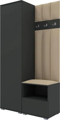 Obrázek produktu pro Šatní sestava Nela I LUX, čalouněná šatní skříň 100 cm s lavicí, nástěnnými panely a úložným prostorem (barva: Graphite + Trinity 04)