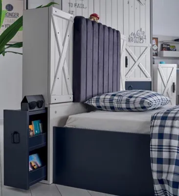 Produktbild von Luxus Modern Blau Schlafzimmer Set Bett Kommode Bücherregal Holz Neu 3tlg