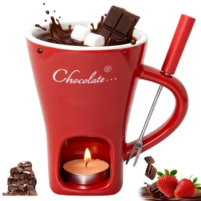 Productafbeelding van Solidchoice - Chocoladefondue Mok van Keramiek met Vork voor Smeltende Chocolade