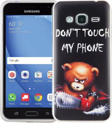 Produktbild von Handy Hülle für Samsung Galaxy J3 Cover Case Schutz Tasche Motiv Slim Silikon TPU Schriftzug Bär mit Kettensäge