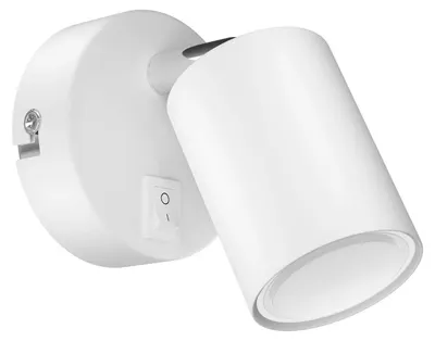 Imagen del producto de ledscom.de, aplique de pared WAIKA, de un solo foco, con interruptor, casquillo GU10, color blanco mate, incluye bombilla LED GU10 de 630 lúmenes, luz blanco cálido