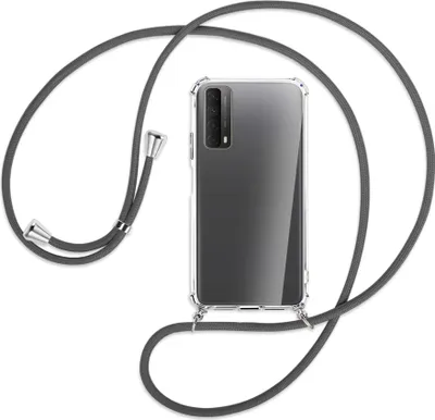 Produktbild von Handykette Backcover-Schutzhülle mit Band (Metall silberfarben) für Huawei P smart 2021 - dunkelgrau