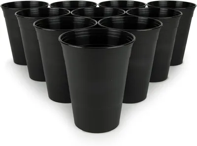 Produktbild von 22 Partybecher Set 16oz/473ml. Extra robust. Aus nachhaltigem Hartplastik Mehrweg Party-Cups Spülmaschinenfest, Wiederverwendbar, Germany. Party Becher, Red Cup.l (schwarz)