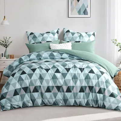 Productafbeelding van TRANKIELO® - 3-delige beddengoedset 200 x 220 cm – Microvezel - Ademend en strijkvrij - Groen design