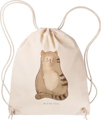 Produktbild von Mr. & Mrs. Panda Sportbeutel Katze Sitzen - Transparent - Geschenk, wander rucksack, Katzen, Beutel, Kleiner, Jutebeutel, sporttasche klein, Turnbeutel, Miau, Cats, Liebe