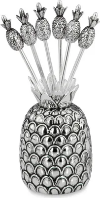 Produktbild von Käsepicker, Oliven-Picker-Set 7-teilig, Ananas mit 6 Ananas-Picker, versilbert, Ananas: H 5,5cm D 3