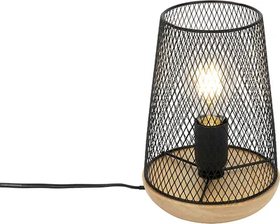 Produktbild von QAZQA - Design Tischlampe schwarz mit Holz - Bosk I Wohnzimmer I Schlafzimmer - Stahl Rund - LED geeignet E27