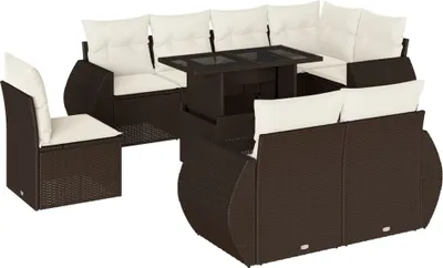 Produktbild von vidaXL 9-tlg. Garten-Sofagarnitur mit Kissen Braun Poly Rattan