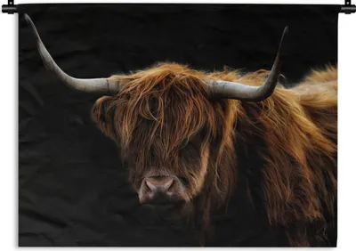 Produktbild von MuchoWow® Wandteppich Wandbehang Schottischer Highlander - Hörner - Schwarz - Tiere - Natur - Wild - Kuh 60x45 cm Tapisserie Dekoration Wandtuch - Das Schlafzimmer