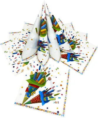 Produktbild von Oblique Unique 20 Servietten weiß für Schuleinführung Schulanfang Einschulung Deko ABC Zuckertüte 1 + 2 = 3 Motiv