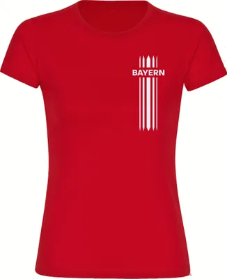 Produktbild von multifanshop Damen T-Shirt - Bayern - Streifen, rot, Größe XL