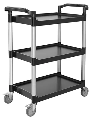 Image de Chariot universel, 136 kg, chariot universel en plastique à 3 niveaux, équipé de roues pivotantes à 360° (2 avec frein), dimensions : 880 x 410 x 990 mm, chariot de service pour entrepôts