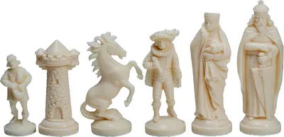 Produktbild von Schachfiguren im mittelalterlichen Stil, creme und schwarz (König 98 mm)