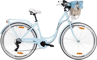 Produktbild von Goetze Mood 28 Zoll City Bike, 18 Zoll Tiefeinsteiger, 7-Gang Shimano Tourney, V-Bremse, LED-Beleuchtung, Komfortsattel, Rattankorb mit Bezug
