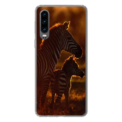 Produktbild von MuchoWow® Handyhülle Schutzhülle Hülle für Huawei P30 Zebra - Sonne - Fohlen Silikon Softcase Handy Hülle - Kartenbesitzer