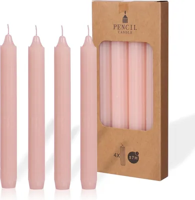 Productafbeelding van Set van 4 staafkaarsen, effen en geribbeld, 20 cm (roze)