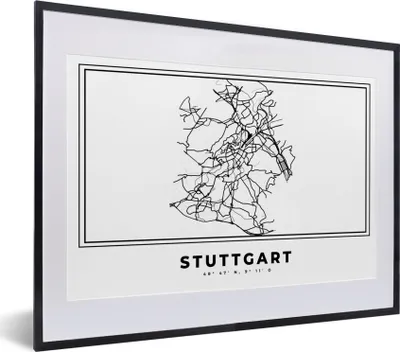 Produktbild von MuchoWow® Gerahmtes Poster Stadtplan - Deutschland - Schwarz und weiß - Stuttgart - Karte 40x30 cm - Poster mit Schwarzem Bilderrahmen Wandposter Rahmen Foto Bilder - Bilderrahmen - Poster im Rahmen