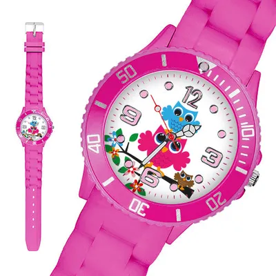 Produktbild von Taffstyle Kinder Armbanduhr Kinder Silikon Armbanduhr mit Eulen Motiv, Pink / 34mm