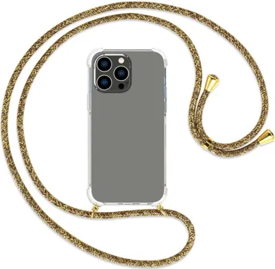 Produktbild von Handykette Backcover-Schutzhülle mit Band (Metall goldfarben) für Apple iPhone 14 Pro Max (6.7'') - braun+beige