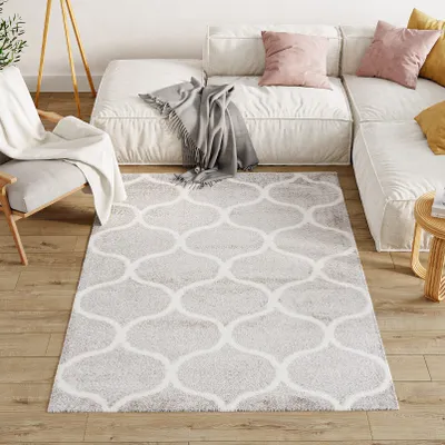 Produktbild von Teppich Wohnzimmer Schlafzimmer Modern Design Shaggy Hochflor Langflor Weich Grau  160 x 220 cm