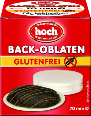 Produktbild von Hoch | runde Back Oblaten | 70 mm | 50 g pro Packung | 1er Pack | Glutenfrei | Vegan | Esspapier zum Backen von Makronen & Lebkuchen