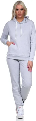 Produktbild von Damen Jogginganzug Freizeitanzug mit Kapuzenpullover; Graumeliert XL/42