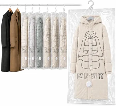 Productafbeelding van 130 x 70 cm vacuümzakken voor kleding hangend - Set van 6 - Kledinghaak voor donsjacks herfst winter truien en broeken
