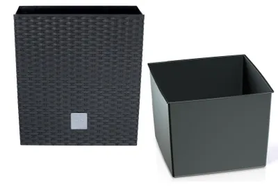 Immagine prodotto di Vaso da fiori Rattan look Antracite Quadrato 17x17x17 cm capacità 4 L Trapezio plastica