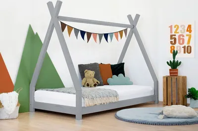 Produktbild von Kinderholzbett NAKANA in Form eines Tipis 120x190 cm Salbeigrün