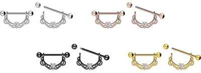 Produktbild von Brustwarzenpiercing, Zungenpiercing, Intim-Piercing Chirurgenstahl Nippelpiercing ORIENTALISCHES DESIGN + KRISTALL RoséGold Stablänge: mm