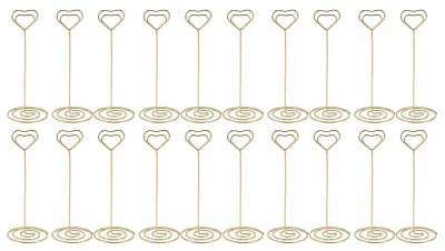 Produktbild von 20 Stück Tischnummernhalter 15 cm herzförmiger Tischkarten-Memo-Clip-Fotoständer Gold
