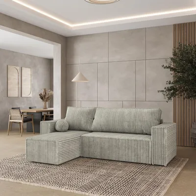Produktbild von Masseno Ecksofa RAVELO T mit Schlaffunktion L-Form, Sofa mit Bettkasten, Wohnzimmersofa, Couch, Soffa, Bettsofa, Couchgarnitur- Hellgrau, TILIA 83